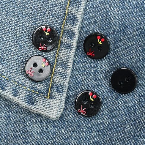 10pcs 1/2" Cartoon Black Cherry Bowknot Round 2 Hole Resin Buttons Clothes Shoes Wrap Decorative Buttons in Saudi Arabia