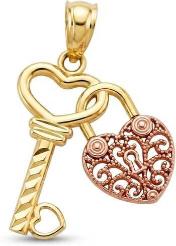 Gold Lock and Key Heart Charm - 10 Karat Solid Gold - Key Pendant - Locket Pendant in Saudi Arabia