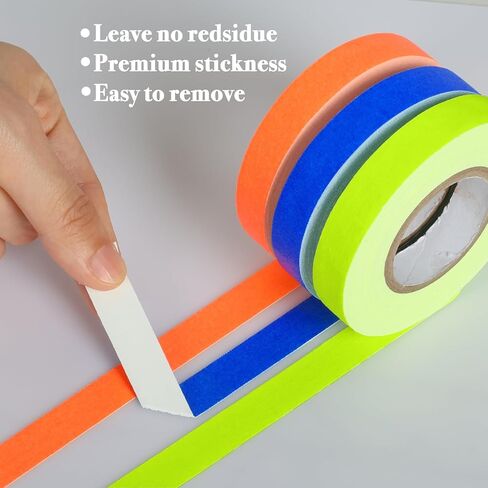 GEYYANG Spike Tape, 6-Pack Colored Gaffers Tape 1/2 inch x 11 Yards, Black Light UV Reactive, Multipurpose Neon Fluorescent Tape for Stage Marking, Party and Art Crafts in Saudi Arabia