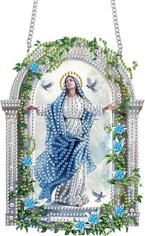 Yomiie Wolves Sun Catcher Window للتعليق - مجموعة قلادة من الماس على شكل حيوانات مزدوجة الجوانب للبالغين، زخرفة فنية من الماس الأكريليك لتزيين المنزل في الحديقة الداخلية/الخارجية (8 × 8 بوصة) in Kuwait