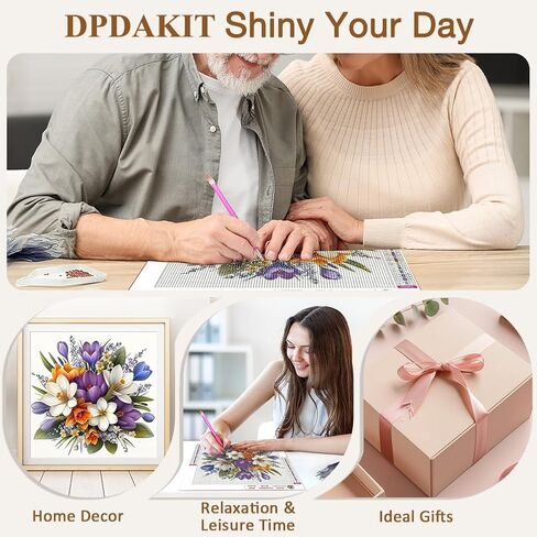 DPDAKIT Flower Diamond Painting Kits for Adults, Diamond Art Kits for Adults Beginner, 5D DIY Round Full Gem Art Crafts for Home Wall Decor Gift, 12x12 inch in Saudi Arabia