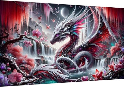 Ekuxom Large Dragon Diamond Art Kits for Adults-Large Diamond Painting Kits for Adults-Round Full Drill Waterfall Diamonds Art Painting Kit for Gifts Home Wall Decor 27.5 X 15.7 inch in Saudi Arabia