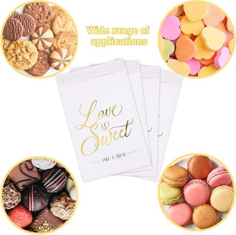 AnyDesign 100 Pack Wedding Party Favors Bags Gold Foil Love is Sweet White Kraft Paper Treat Bags Self-Adhesive Candy Cookie Buffets Bags for Bridal Shower Party Gift Craft Fairs Events, 5 x 7 In in Kuwait