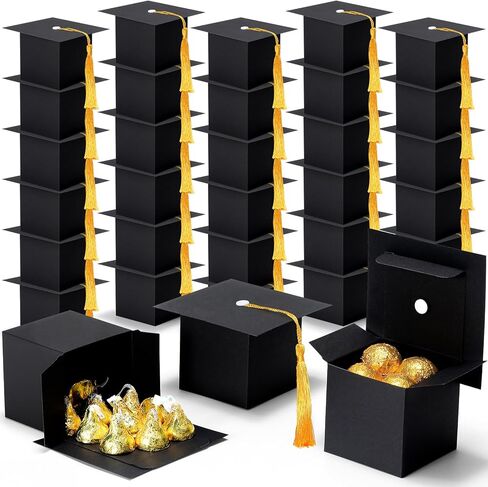 EQOREIIN 120 Pack Graduation Party Favors Candy Boxes, Class of 2026 Graduation Cap Gift Box with Tassel, Grad Treat Boxes for Table Centerpieces Decorations(Black,Gold) in Saudi Arabia
