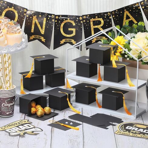 EQOREIIN 120 Pack Graduation Party Favors Candy Boxes, Class of 2026 Graduation Cap Gift Box with Tassel, Grad Treat Boxes for Table Centerpieces Decorations(Black,Gold) in Saudi Arabia