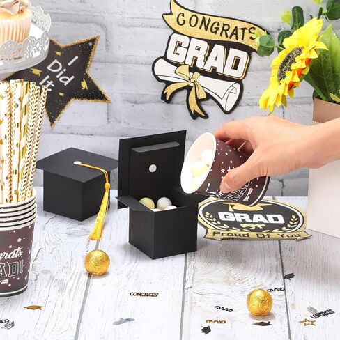EQOREIIN 120 Pack Graduation Party Favors Candy Boxes, Class of 2026 Graduation Cap Gift Box with Tassel, Grad Treat Boxes for Table Centerpieces Decorations(Black,Gold) in Saudi Arabia