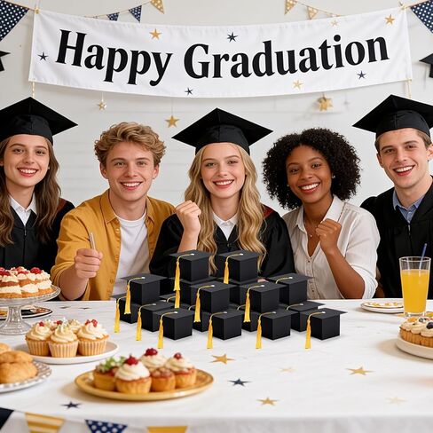 EQOREIIN 120 Pack Graduation Party Favors Candy Boxes, Class of 2026 Graduation Cap Gift Box with Tassel, Grad Treat Boxes for Table Centerpieces Decorations(Black,Gold) in Saudi Arabia