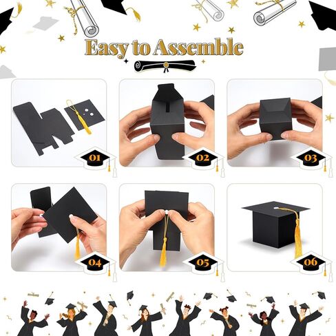 EQOREIIN 120 Pack Graduation Party Favors Candy Boxes, Class of 2026 Graduation Cap Gift Box with Tassel, Grad Treat Boxes for Table Centerpieces Decorations(Black,Gold) in Saudi Arabia