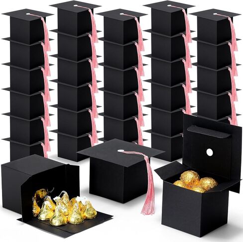 EQOREIIN 120 Pack Graduation Party Favors Candy Boxes, Class of 2026 Graduation Cap Gift Box with Tassel, Grad Treat Boxes for Table Centerpieces Decorations(Black,Gold) in Saudi Arabia