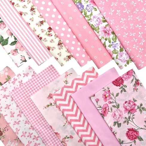 14Pcs 10x10 Inch Pink Floral Print Precut Patchwork Fabric Squares for Quilting, Sewing & DIY Crafts in Kuwait