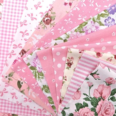 14Pcs 10x10 Inch Pink Floral Print Precut Patchwork Fabric Squares for Quilting, Sewing & DIY Crafts in Kuwait
