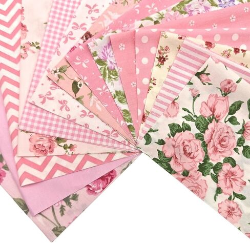 14Pcs 10x10 Inch Pink Floral Print Precut Patchwork Fabric Squares for Quilting, Sewing & DIY Crafts in Kuwait