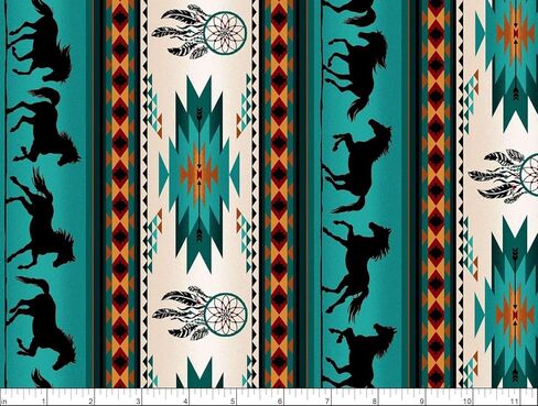 Tucson Dreamcatcher Horse Stripe Turquoise Elizabeth's Studio 43" Wide Cotton Fabric Sold by Yard in Saudi Arabia