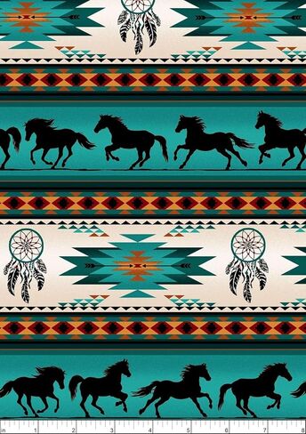 Tucson Dreamcatcher Horse Stripe Turquoise Elizabeth's Studio 43" Wide Cotton Fabric Sold by Yard in Saudi Arabia