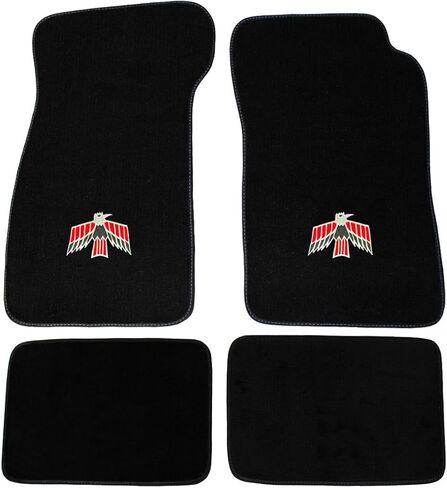 Custom Fit 4 Piece Carpet Floor Mats Compatible with 1967-1969 Pontiac Firebird with Firebird Logo on Front Mats - Black in Saudi Arabia