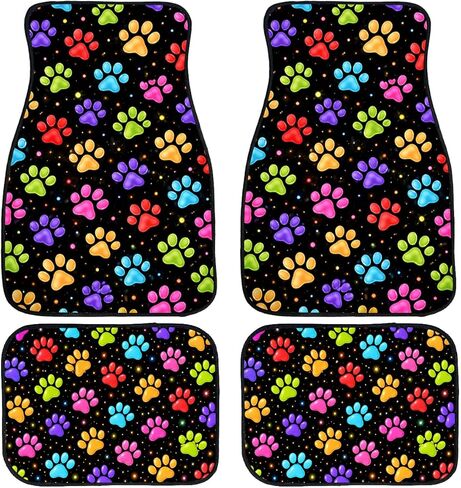Paw Print Car Floor Mats Set of 4 Neon Color Starry Pattern Automotive Foot Mats Rugs Carpet for Car Non-Slip Auto Car Accessories Universal Fit for Car SUV Truck Van in Kuwait