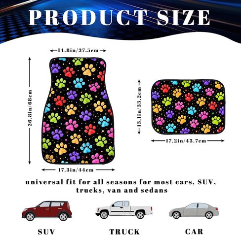 Paw Print Car Floor Mats Set of 4 Neon Color Starry Pattern Automotive Foot Mats Rugs Carpet for Car Non-Slip Auto Car Accessories Universal Fit for Car SUV Truck Van in Kuwait