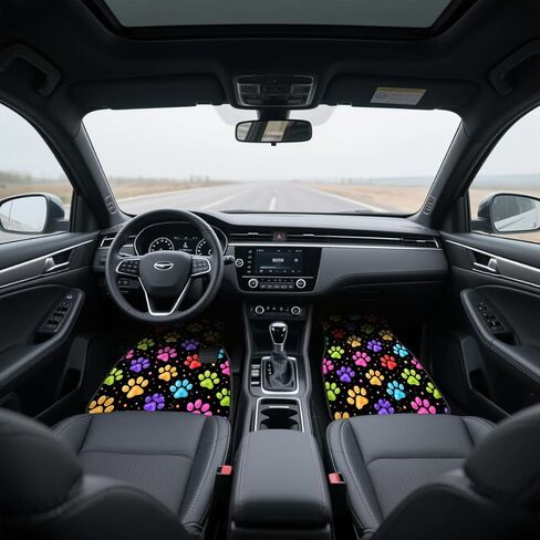 Paw Print Car Floor Mats Set of 4 Neon Color Starry Pattern Automotive Foot Mats Rugs Carpet for Car Non-Slip Auto Car Accessories Universal Fit for Car SUV Truck Van in Kuwait