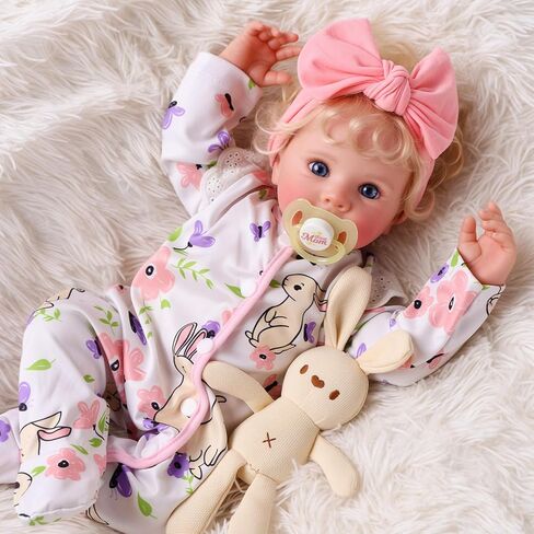 BABESIDE Reborn Baby Dolls - 17 بوصة لطيفة من الفينيل الناعم واقعية دمية طفل فتاة جميلة مستيقظا أشقر مجعد الشعر فتاة مع جسم قابل لاتخاذ الوضعيات دمى طفل الحياة الحقيقية مع صندوق هدية للأطفال من سن 3 سنوات فما فوق in Kuwait