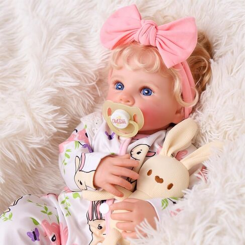 BABESIDE Reborn Baby Dolls - 17 بوصة لطيفة من الفينيل الناعم واقعية دمية طفل فتاة جميلة مستيقظا أشقر مجعد الشعر فتاة مع جسم قابل لاتخاذ الوضعيات دمى طفل الحياة الحقيقية مع صندوق هدية للأطفال من سن 3 سنوات فما فوق in Kuwait