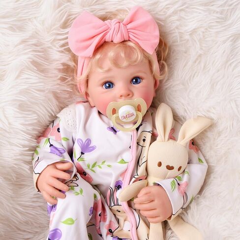 BABESIDE Reborn Baby Dolls - 17 بوصة لطيفة من الفينيل الناعم واقعية دمية طفل فتاة جميلة مستيقظا أشقر مجعد الشعر فتاة مع جسم قابل لاتخاذ الوضعيات دمى طفل الحياة الحقيقية مع صندوق هدية للأطفال من سن 3 سنوات فما فوق in Kuwait