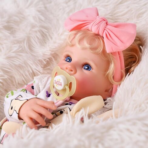 BABESIDE Reborn Baby Dolls - 17 بوصة لطيفة من الفينيل الناعم واقعية دمية طفل فتاة جميلة مستيقظا أشقر مجعد الشعر فتاة مع جسم قابل لاتخاذ الوضعيات دمى طفل الحياة الحقيقية مع صندوق هدية للأطفال من سن 3 سنوات فما فوق in Kuwait