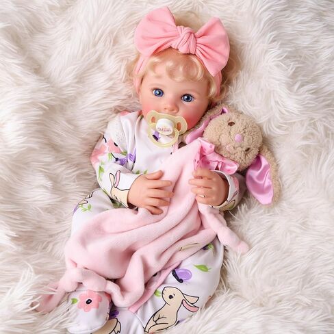 BABESIDE Reborn Baby Dolls - 17 بوصة لطيفة من الفينيل الناعم واقعية دمية طفل فتاة جميلة مستيقظا أشقر مجعد الشعر فتاة مع جسم قابل لاتخاذ الوضعيات دمى طفل الحياة الحقيقية مع صندوق هدية للأطفال من سن 3 سنوات فما فوق in Kuwait