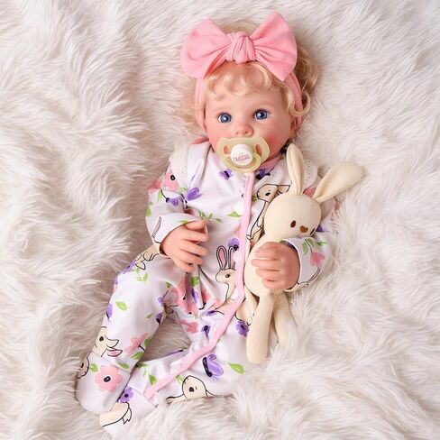 BABESIDE Reborn Baby Dolls - 17 بوصة لطيفة من الفينيل الناعم واقعية دمية طفل فتاة جميلة مستيقظا أشقر مجعد الشعر فتاة مع جسم قابل لاتخاذ الوضعيات دمى طفل الحياة الحقيقية مع صندوق هدية للأطفال من سن 3 سنوات فما فوق in Kuwait
