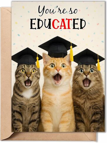 Funny Graduation Card – Cute Cat Pun Gifts, Humor Congrats Card for Graduate, High School Graduation Gift for Son, Daughter, Boys, Girls from Friends or Family - Folded 5"x7" with 350gsm Cardstock, Includes Kraff Envelope in Saudi Arabia
