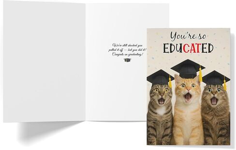 Funny Graduation Card – Cute Cat Pun Gifts, Humor Congrats Card for Graduate, High School Graduation Gift for Son, Daughter, Boys, Girls from Friends or Family - Folded 5"x7" with 350gsm Cardstock, Includes Kraff Envelope in Saudi Arabia