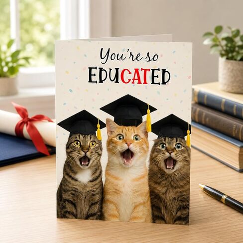Funny Graduation Card – Cute Cat Pun Gifts, Humor Congrats Card for Graduate, High School Graduation Gift for Son, Daughter, Boys, Girls from Friends or Family - Folded 5"x7" with 350gsm Cardstock, Includes Kraff Envelope in Saudi Arabia