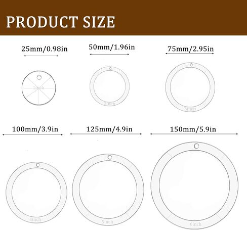 6PCS 1/2/3/4/5/6inch Transparent Circular Quilting Acrylic Templates with Binder Hinge Ring for Patchwork DIY Crafts and Decorative Scrapbooks in Saudi Arabia