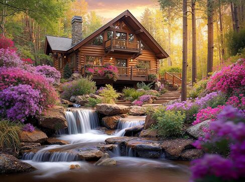 1000 Piece Jigsaw Puzzle for Adults - Mountain Cabin Waterfall - Challenging Puzzle Perfect for Game Nights - 1000 Piece for Adults. Nature Landscape Photograph in Forest 20x27 inch in Saudi Arabia