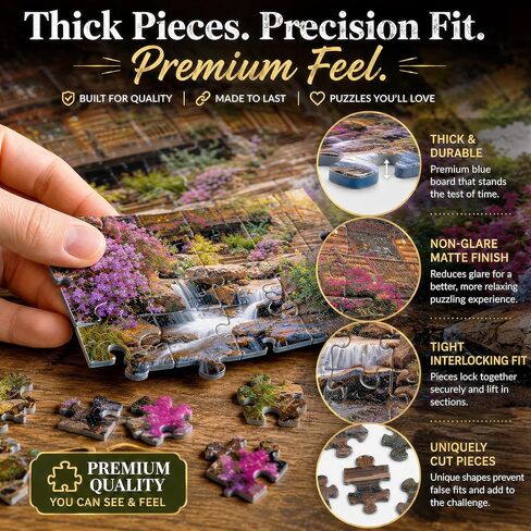 1000 Piece Jigsaw Puzzle for Adults - Mountain Cabin Waterfall - Challenging Puzzle Perfect for Game Nights - 1000 Piece for Adults. Nature Landscape Photograph in Forest 20x27 inch in Saudi Arabia