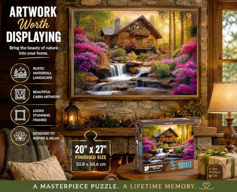 1000 Piece Jigsaw Puzzle for Adults - Mountain Cabin Waterfall - Challenging Puzzle Perfect for Game Nights - 1000 Piece for Adults. Nature Landscape Photograph in Forest 20x27 inch in Saudi Arabia
