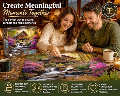 1000 Piece Jigsaw Puzzle for Adults - Mountain Cabin Waterfall - Challenging Puzzle Perfect for Game Nights - 1000 Piece for Adults. Nature Landscape Photograph in Forest 20x27 inch in Saudi Arabia