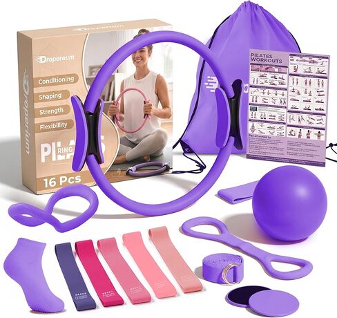 Pilates Kit for Women – 16PCS Home Pilates Workout Kit for Beginners, Pilates Ring Set with Ball, Resistance Bands & Accessories, Full Body Toning Equipment for Home Workouts in Saudi Arabia