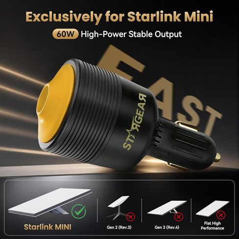 Starlink Mini Car Adapter 12V to 30V DC Step Up Converter with White Indicator Light, 60W Car Cigarette Lighter Adapter for Starlink Mini, Supports 16AWG 50M Cable, Ideal for RV,Boat,Trailer in Kuwait