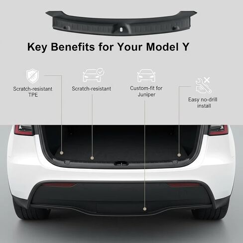 Tesla Model Y Juniper Rear Bumper & Trunk Lip Guard 2025 2026, Anti-Scratch Protector Mat for Cargo Area, Matte Black PP Full Coverage, Easy Installation in Kuwait