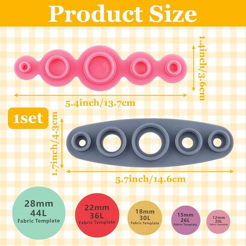 7-Pcs Universal Cover Button Maker with 5 Fabric Template, 5 Sizes (11mm, 15mm, 19mm, 23mm, 29mm), Silicone & Plastic, DIY Fabric Button Making Tools in Saudi Arabia