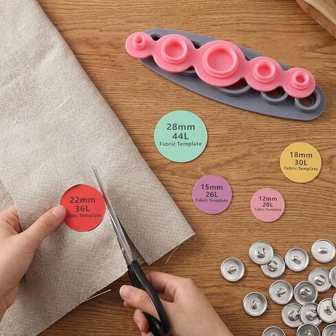 7-Pcs Universal Cover Button Maker with 5 Fabric Template, 5 Sizes (11mm, 15mm, 19mm, 23mm, 29mm), Silicone & Plastic, DIY Fabric Button Making Tools in Saudi Arabia