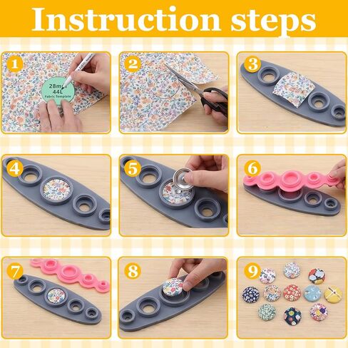 7-Pcs Universal Cover Button Maker with 5 Fabric Template, 5 Sizes (11mm, 15mm, 19mm, 23mm, 29mm), Silicone & Plastic, DIY Fabric Button Making Tools in Saudi Arabia