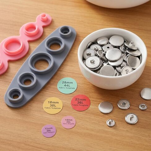 7-Pcs Universal Cover Button Maker with 5 Fabric Template, 5 Sizes (11mm, 15mm, 19mm, 23mm, 29mm), Silicone & Plastic, DIY Fabric Button Making Tools in Saudi Arabia