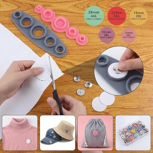 7-Pcs Universal Cover Button Maker with 5 Fabric Template, 5 Sizes (11mm, 15mm, 19mm, 23mm, 29mm), Silicone & Plastic, DIY Fabric Button Making Tools in Saudi Arabia