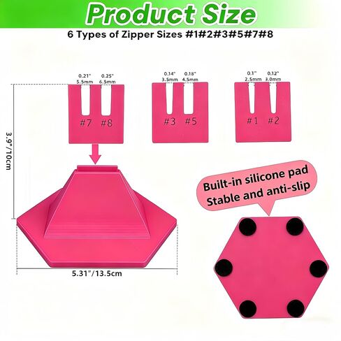 Zipper Jig Tool with Anti-Slip Silicone Base for 6 Size #1#2#3#5#7#8 Zippers,Zipper Installing Tool Handy Zip Fastener for Zippers Pulls Zip Sliders for Dresses & Pants (Magenta) in Saudi Arabia