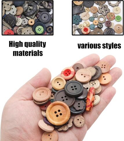600pcs Assorted Wood Buttons Bulk - Assorted Vintage Buttons for Crafts, Sewing Decorations DIY Arts, Clothes in Saudi Arabia