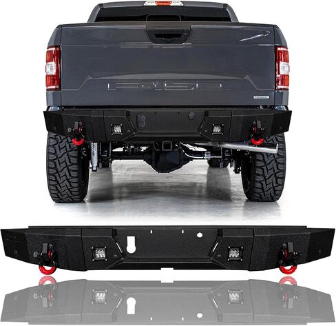 LUIYWTE For 2015-2020 F150（Not fit Raptor） Steel Rear Bumper With Lights&D-Rings（Black Texture） in Saudi Arabia
