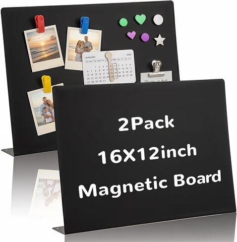 2 Pcs Black Magnetic Board, 16 x 12 Inch Magnet Board with Stand Metal Tabletop Memo Boards for Menu, Notes, Photos, School, Home, Office in Saudi Arabia