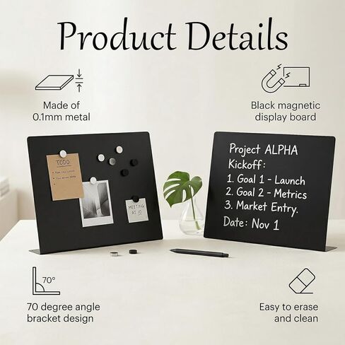2 Pcs Black Magnetic Board, 16 x 12 Inch Magnet Board with Stand Metal Tabletop Memo Boards for Menu, Notes, Photos, School, Home, Office in Saudi Arabia