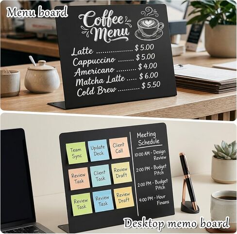 2 Pcs Black Magnetic Board, 16 x 12 Inch Magnet Board with Stand Metal Tabletop Memo Boards for Menu, Notes, Photos, School, Home, Office in Saudi Arabia